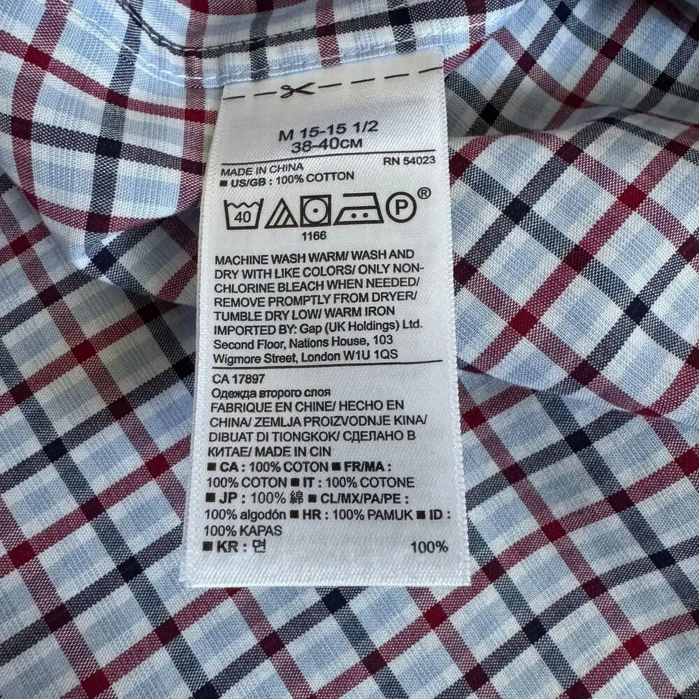 Banana Republic Grant Fit Men’s M 15-15.5 Plaid Check Cotton Long Sleeve Shirt